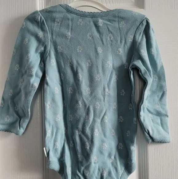 NWT Baby GAP Girl's Blue Penguin One Piece Long Sleeve Size 6-12 Months